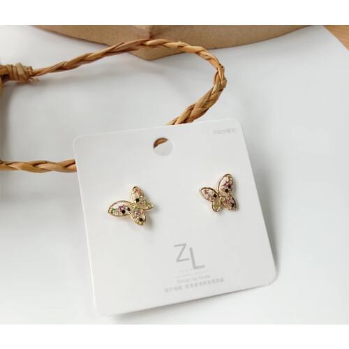 Korean Fashion Earrings 2021 New Temperament Net Celebrity Simple Color Crystal Butterfly Earrings Womens Sale Pendientes Plata