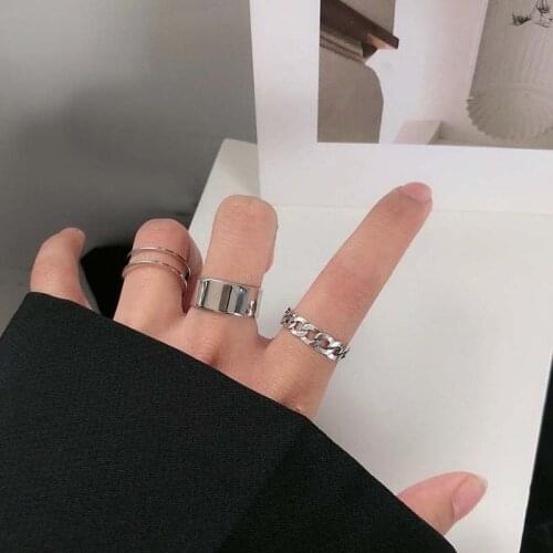 3Pcs/Set Opening Ring Adjustable Fashion Punk Hip Hop Silver Color Geometry Rings For Women Street Dance Jewelry Accessories