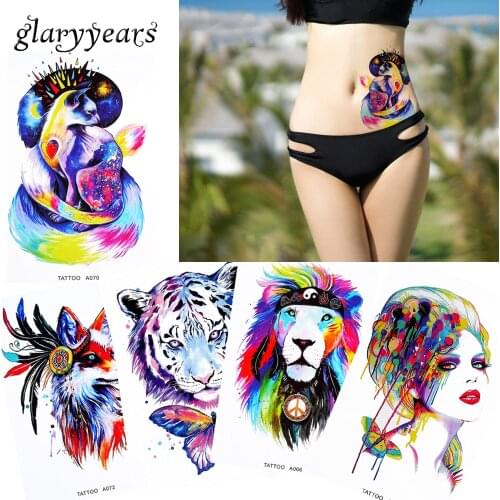 1 Sheet Watercolor Beauty Women Body Makeup Tattoo Back Waist Art Decal Lion Elephant Temporary Tattoo Sticker Paper 2019 Latest