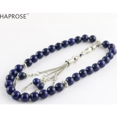 100% Natural lapis lazuli Bracelet Rosary Islamic Muslim Tasbih Allah Pendant Lapis Tassel bracelet tesbih free shipping
