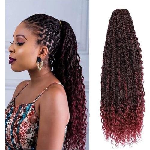 14Inches Synthetic Braids Wig Goddess Box Braids Fuax Locs Crochet Hair With Curly End Bohemian Box Braiding Hair For Women