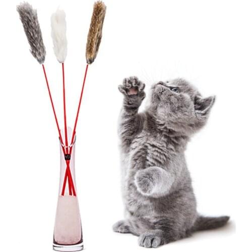 15.75in Random Color Cat Teaser Toy Fake Fur Interactive Kitten Teaser Pet Wand Toy for Cats Training Playing Toys Legendog