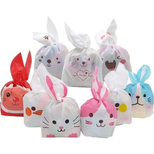 25pcs Cute Bunny Cookies Bags Candy Food Biscuit Packaging Soft Bag Candy Gift Bags Birthday Baby Shower Favors Party Supplies