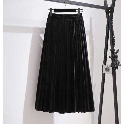 2XL To 6XL Plus Size Women Skirts Spring Autumn Velvet High Waist Skirt Thin A-line Pleated Skirt T61678