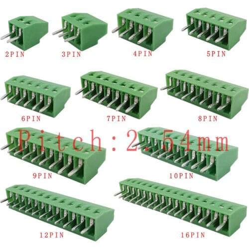 5/10PCS 2.54mm/0.1" Pitch 2P 3P 4P 5P 6P 7P 8P 9P 10P 12P 16Pin PCB Screw Terminal Blocks Connector 150V 6A for 26-18AWG Cable