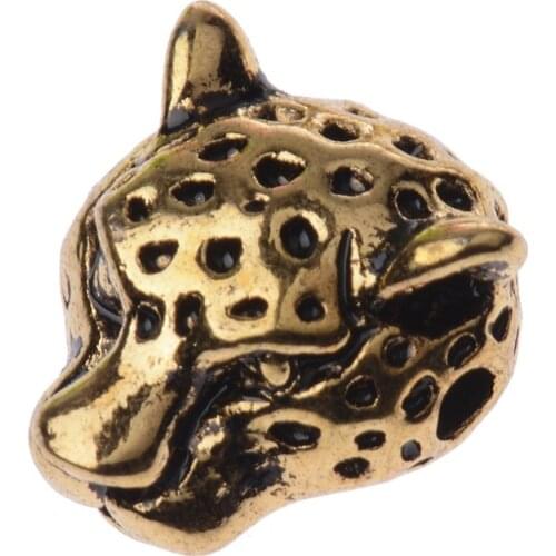 5 Pieces Wholesale Lots Gold Leopard Head Alloy Men Charm Micro Pave Charm Woven Bracelet DIY Beads Accessorie BD211