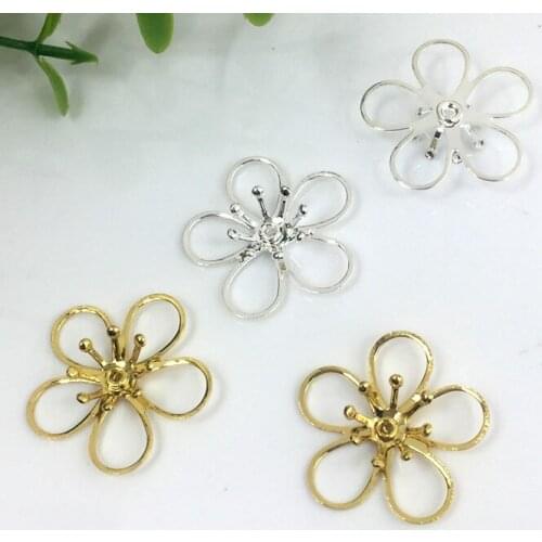 50pcs 21mm Metal Copper Flowers Bead Cap Filigree Wraps Flowers Connectors Charms For Jewelry Making