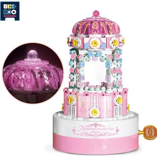 UKBOO 537PCS Girls Dream Romantic Wedding Rotating Music Box Building Blocks Ritual Pavilion Musical Box Bricks Childrens Toys