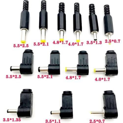 65Pcs 5.5x2.5 5.5x2.1 4.8x1.7 4.0x1.7 3.5x1.35 2.5x0.7mm Male DC Power Plug Connector 90 degree 180 degree DC Plugs