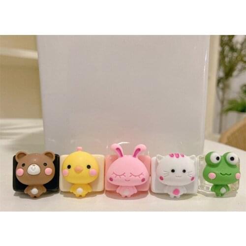 Animal acrylic funny rings for kids girls y2k jewelry resin plastic square chunky rings cartoon cute bunny bear duck frog cat