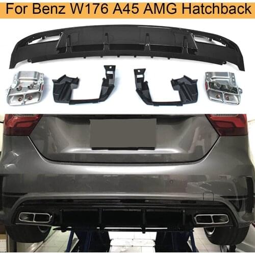 Car Rear Bumper Diffuser Lip Spoiler For Mercedes Benz W176 A200 A45 AMG Hatchback 4 Door 13-18 ABS Rear Diffuser with Exhaust
