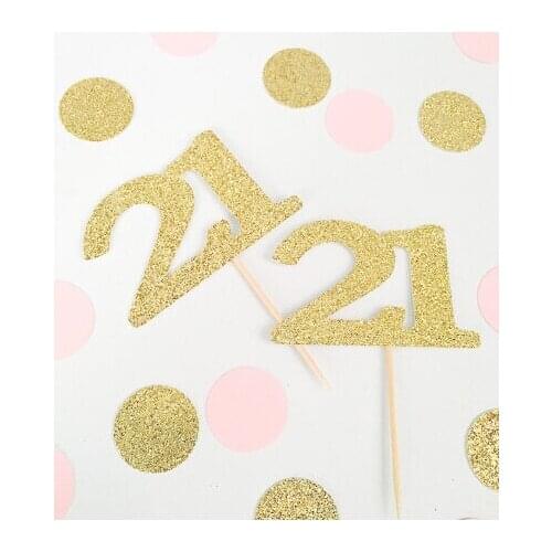 Glitter Cupcake toppers 21st birthday decorations custom number wedding toothpicks Bridal baby shower party decor