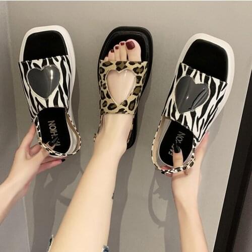 Leopard Print Shoes Roman Sandals Clogs With Heel Buckle Strap Med 2021 Summer Espadrilles Platform Open Toe Gladiator Thick Med