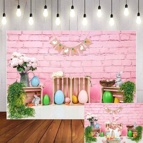 Mehofond spring Easter Photography Background Pink brick wall Bunny egg flowers Newborn Baby Decor Backdrop Photocall Studio