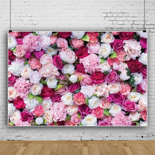 Pink White Rose Peony Flower Wall Background for Portrait Photography Wedding Scene Layout Backdrops Photocall Video Studio