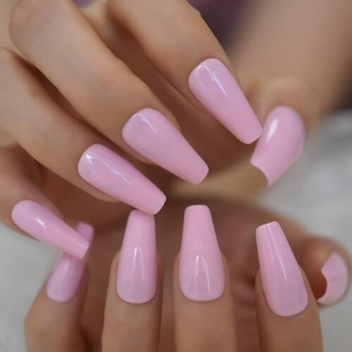 Light Pink Glossy Fake Nail Tapered Daily Medium Artificial Nails Manicure Accessories Press On Finger Nails