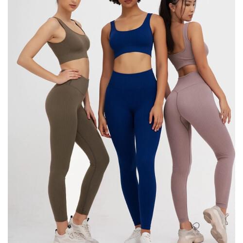 2 Piece Yoga Set Women Workout Clothes Fitness Seamless High Waist Sport Leggings+Sports Bra Sports Suits Gym Clothing Athletic