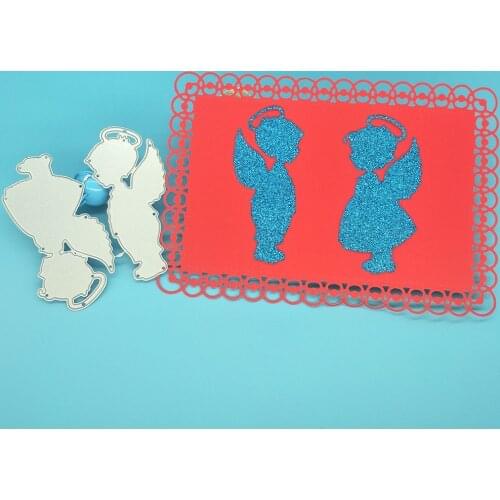 Boy and girl little angels with wings, halo, metal cutting knife mold, scrapbook album decoration, DIY handmade art