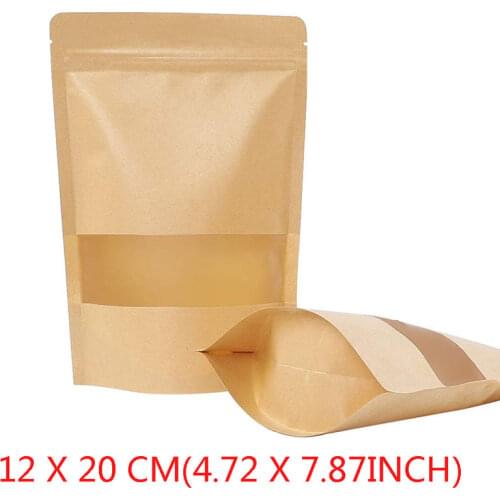 12x20CM Kraft Stand Up Pouches, Zip Lock Stand Up Bags with Matte Window, Reusable, Heat-Sealable for Home or Business