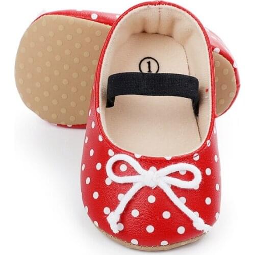 Lovely Baby Girls PU Bow Polka Dot Princess Shoes Crib Sole Sneaker First Walking Shoes 0-18M Hot Sale