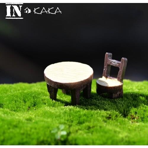 2pcs Resin mini Furniture desk+chair doll house Decoration statue Figurines Toys miniature micro fairy garden bonsai accessories