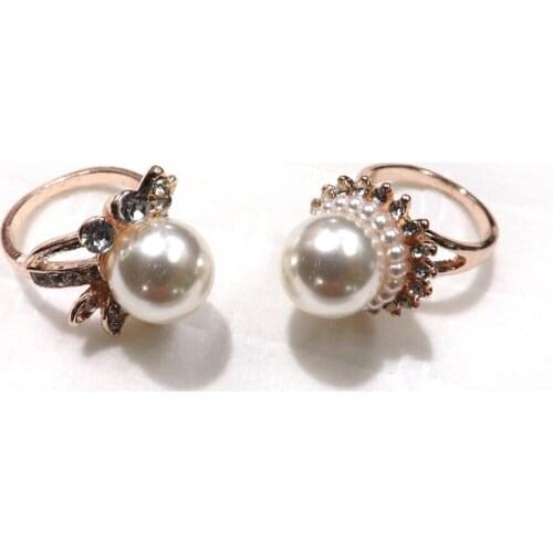 Fashion European Shell Pearl Rings Setting Crystal Rose Gold Color Imitation Pearl Rings Mix Models 50pcs/lot