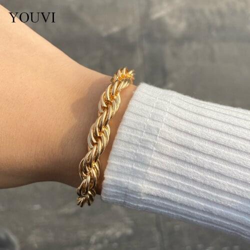 YOUVI U Fashion Statement Heavy Metal Bangle Bracelet Trendy Gold Color Copper Chain Twisted Bracelet Pulseras Women Jewelry