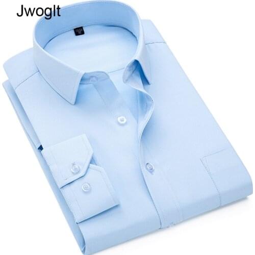 Mens Business Casual Long Sleeved Shirt Twill White Black Smart Casual Slim Fit Social Work Formal Dress Shirt 4XL 5XL