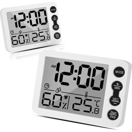 2-Piece Set Consisting Of Thermometer and Hygrometer with LCD Display, Room Thermometer, Alarm Clock, Baby Room