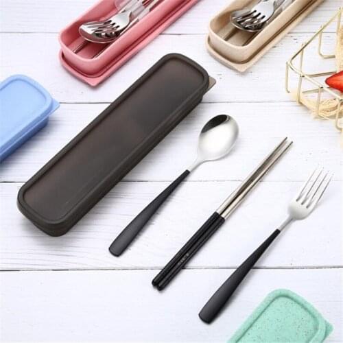 3pcs/pcs Candy Color School Travel Picnic Lunch Stainless Steel Tableware Set Food Sticks Cutlery Set Reusable Tableware Set