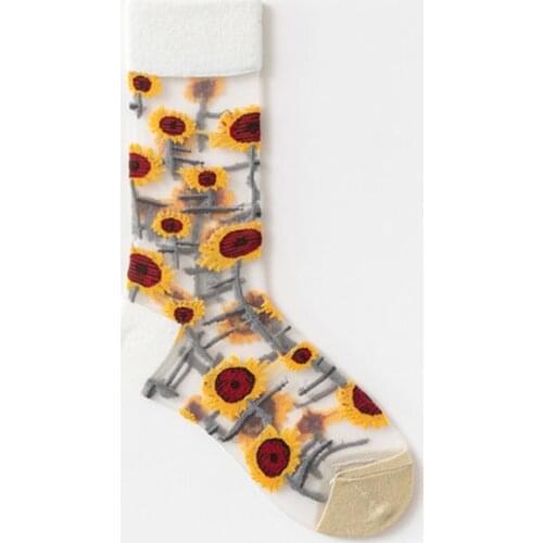 5pairs Harajuku Women Socks Funny Flower Vines Happy Women Socks Girls Casual High Quality Crystal Silk Tide Transparent Sox