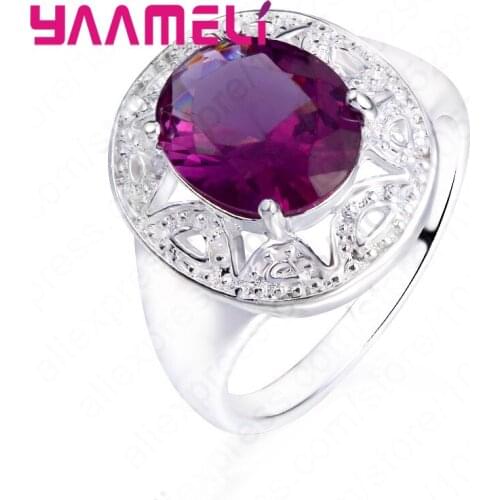 New Arrival Exquisite Hot Sale 4 Claws Setting Purple Round Cubic Zirconia 925 Sterling Silver Ring Girls Anniversary Gift