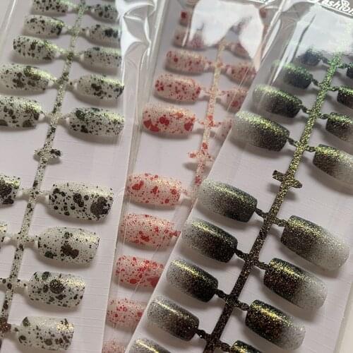 New nail art piece quail egg color bright powder gradient flat head nail art piece frosted net red finished product 24 pieces