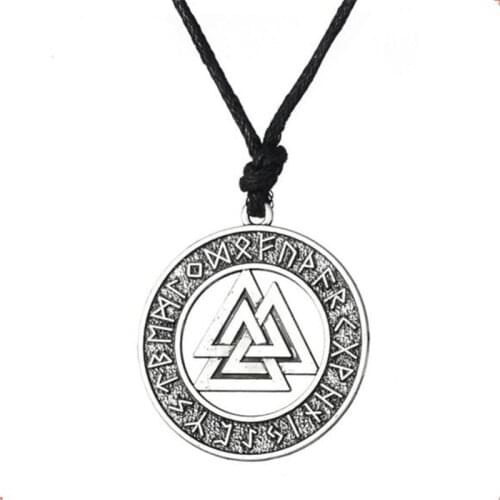 Viking Jewelry Pendant Necklace For Unisex Three Triangles Valknut Pattern Round Pendant Vintage Style Zinc Alloy Dropshipping