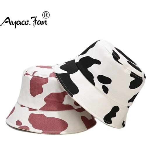 Cow Pattern Bucket Hats Unisex Folding Stripe Print Caps Women Hip Hop Gorros Men Summer Cotton Panama Cap Beach Sun Fishing Hat