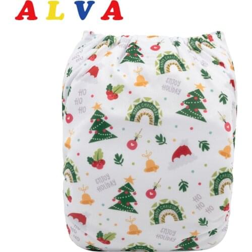 Alvababy Christmas Pocket Diaper Digital Positioned Modern Cloth Nappy with 1pc Reusable Microfiber Insert