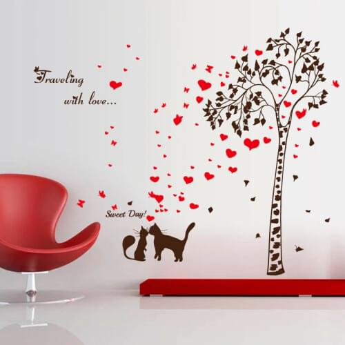 Romantic Cat love tree wall stickers home decor Bedroom living room TV backdrop Decal stickers on the Wall Mural home decoration