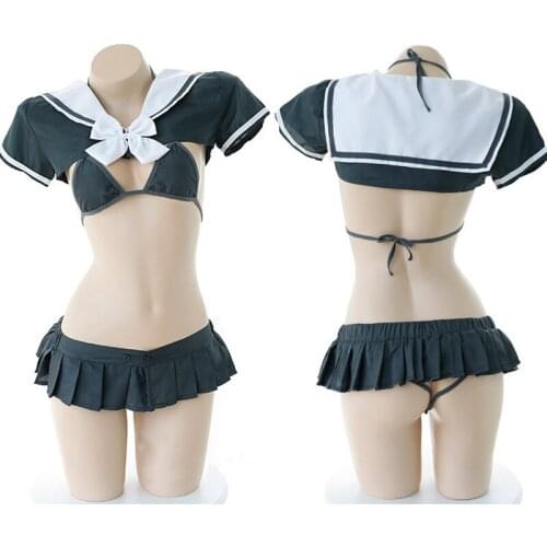 School Girls Cosplay Bikini Sexy Womens Lingerie Student Outfit 3PCS Set Bra & Panties & Smock Set Bikini Maid Costume
