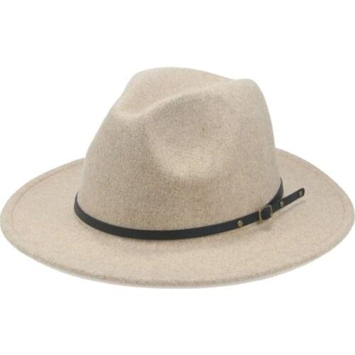 Fedoras Hats Women Solid Khaki Beige Black Big Brim Band Cowboy Hats Panamas Luxury Wedding Outdoor Men Hats Sombreros De Mujer