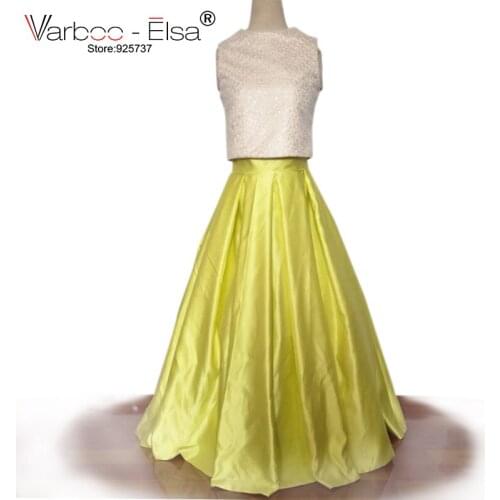 VARBOO_ELSA New Arrival Fashion Two Piece Prom Dresses High Neck Beaded Diamonds Crop Top Keyhole Back 2 Piece Party Gowns