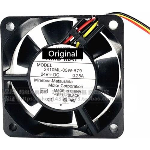 Original 100% working forNMB-MAT 2410ML-05W-B79 M02 DC 24V 0.25A 3-wire 60X60X25mm Server Cooling Fan