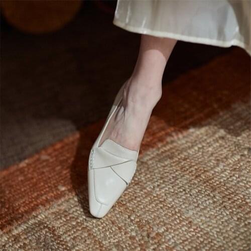 PXELENA Chic Natural Real Leather Low Heels Shoes Women 2021 Spring Autumn Slip On Office Lady Daily Comfort Loafers Beige Brown