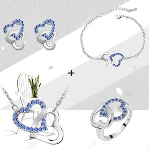Women Luxury Simple Heart Crystal Pendant Necklace Earrings Sets Fashion Heart to Heart Geometric Pendant Accessories Jewelry