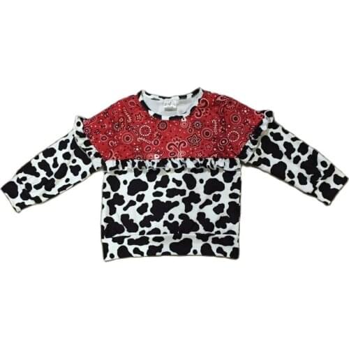 GirlyMax Fall Winter Girls Cow Print Top Baby Long Sleeve Red Farm Shirt