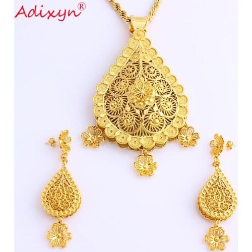 Adixyn African Big Size Jewelry Gold Color Necklace/Earrings/Pendant for Women Arab/African Wedding/Party Gifts N08082