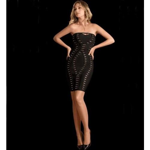 Free shipping wholesale Women dress Black beaded Strapless Sexy club Celebrity Cocktail party bandage dress