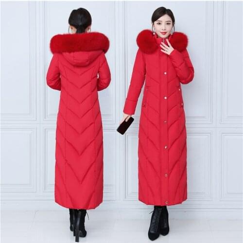 Winter Over The Knee Super Long Fluffy Duck Down Coats Female Thicker Warm Fur Hooded Coats Real Fox Fur Hooded Parkas wy313