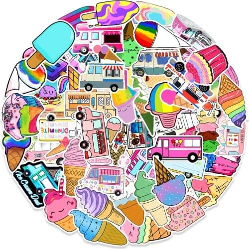 10/50PCS Summer Ice Cream Rainbow Graffiti Stickers Kawaii Cartoon Cone Decal Sticker for Girls Laptop Stationery Water Bottle