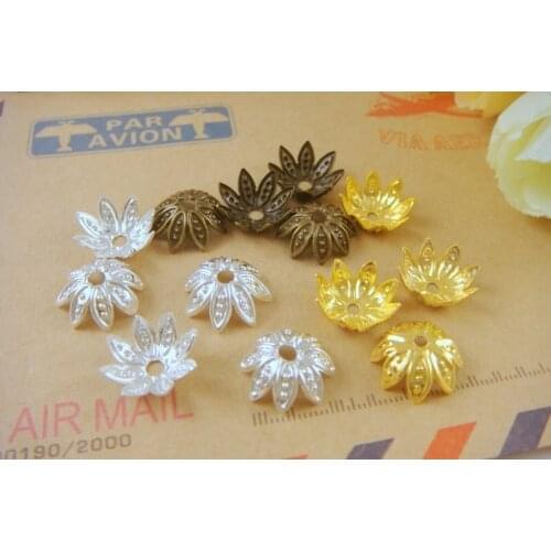 100pcs/lot 10mm Gold Bronze Rhodium Hollow Flower Filigree Metal Bead Caps Hat End Caps