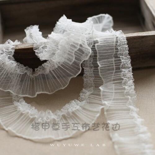 2M Exquisite White Mesh Embroidery Pleated Lace Ribbon Trims Dress Hat Neckline Cuffs Clothes Material Sewing Supplies 6cm Wide